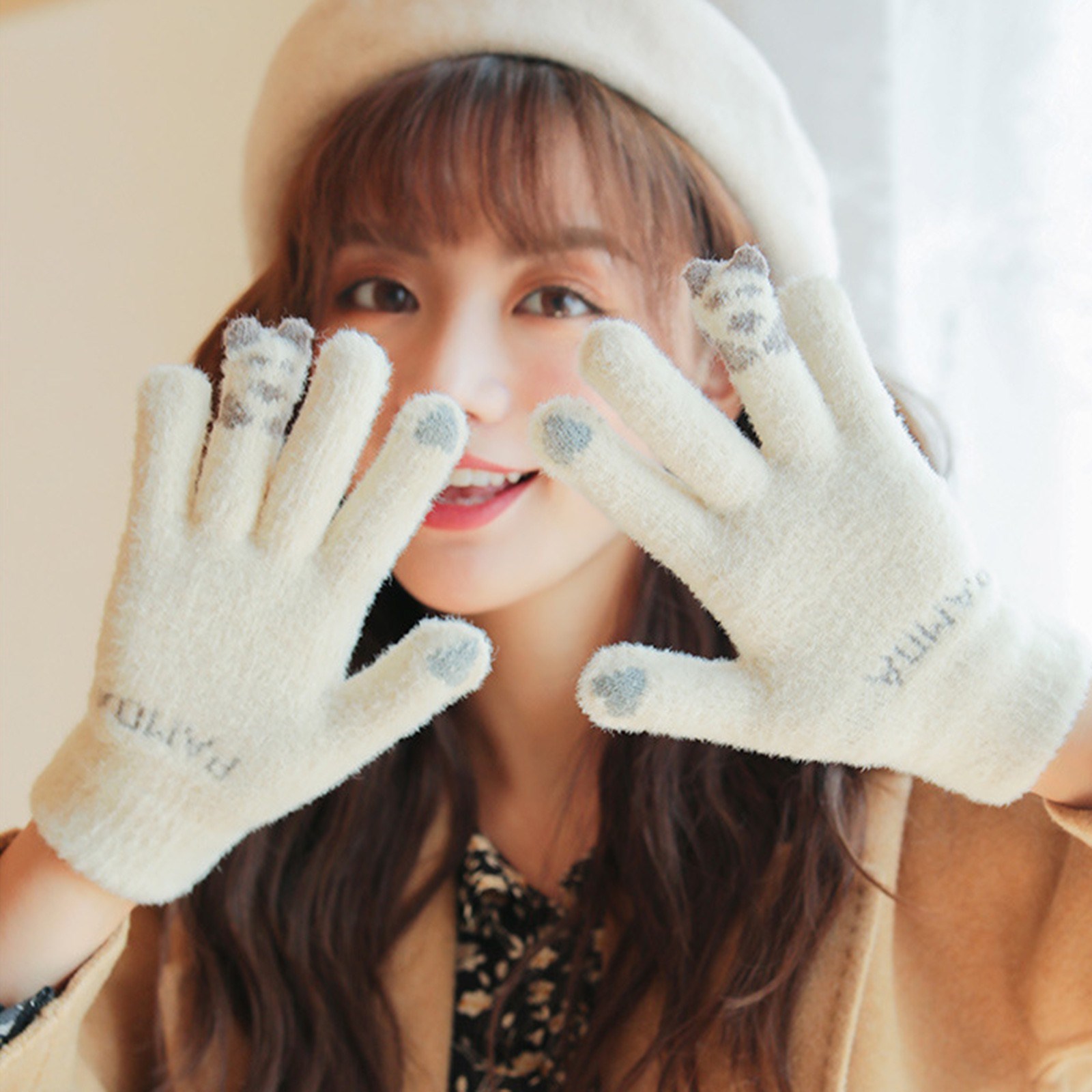 Knitted Female Mittens Warm Finger Autumn Winter Outdoor Vel