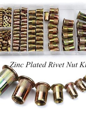 165/210Pcs Zinc Plated Knurled Nuts Rivnut Flat Head Threade