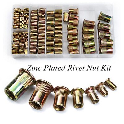 165/210Pcs Zinc Plated Knurled Nuts Rivnut Flat Head Threade