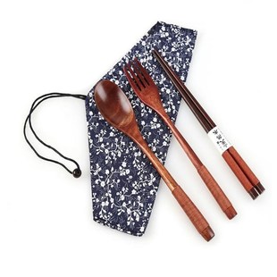 3-piece Set Wooden Chopsticks Spoon Fork Set Portable Travel