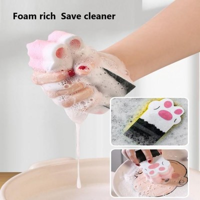 3Pcs Cat Claw Sponge Wiping Kitchen Decontamination Brush Po