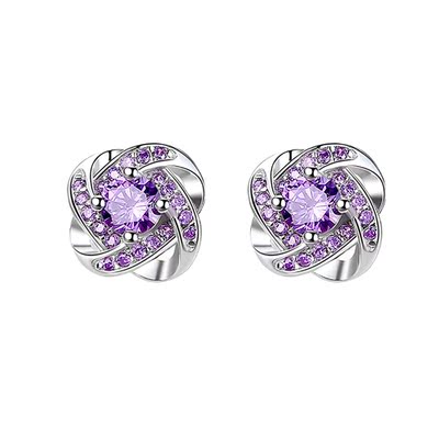 S925 Earrings  Sterling Silver Color Round Cute Bling Zircon