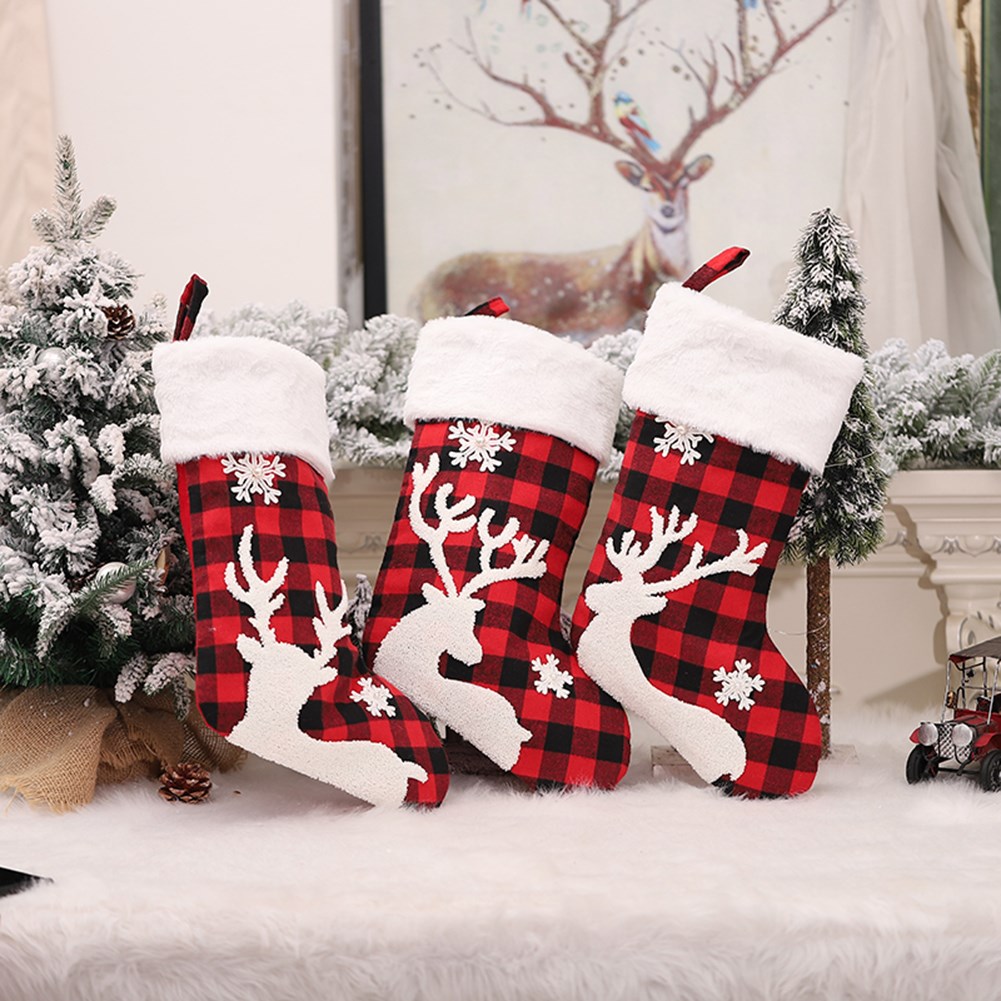 christmas stocking socks with snowflake santa elk bear print