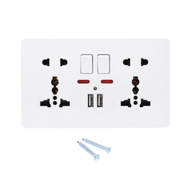 13A 220-250V Universal Wall Plug Power Socket Switch With 2
