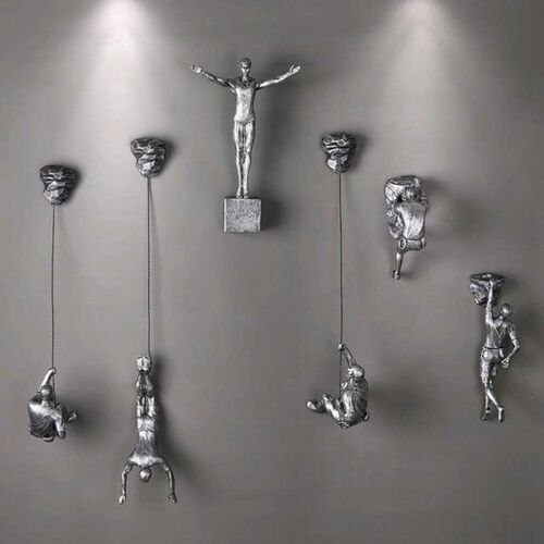 Industrial  Style Climbing Man Resin Iron Wire Wall Hanging