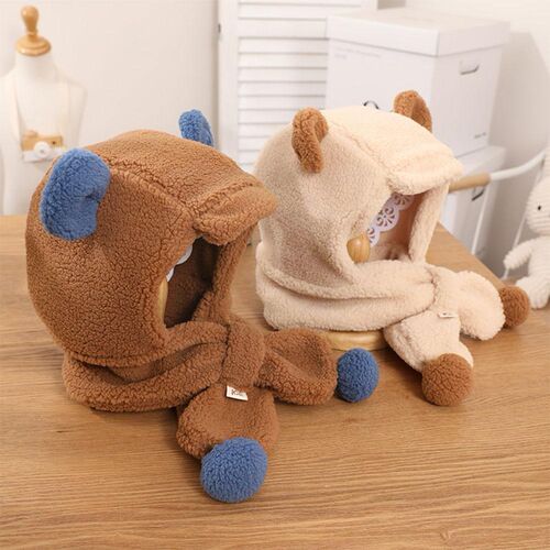 Girl's Women Cute Bear Ear Hat Scarf Beanies Caps Warm Casua