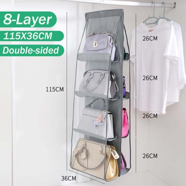 8 Pocket Hanging Handbag Organizer Wardrobe Closet Transpare