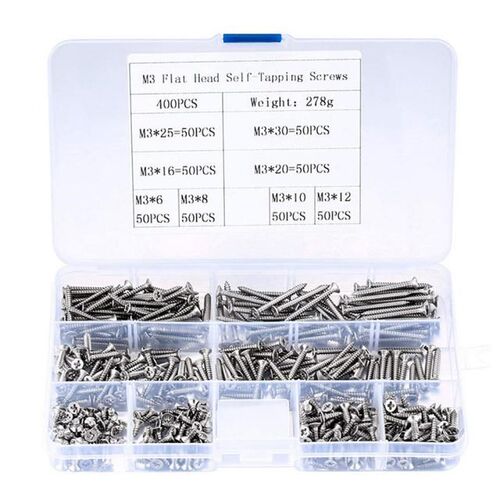 400PCS/Box M3 Cross Flat Head Self Tapping Screw Assortment