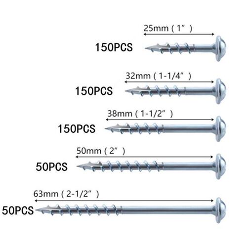 552Pcs Self Tapping Pocket Hole Screws Kit SQ2 Square Driver