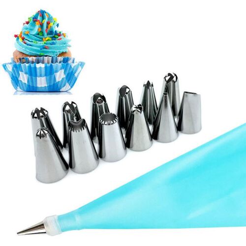 1Pc Silicone Icing Piping Cream Pastry Bag +12PCS Stainless