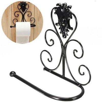 Vintage Black Iron Bathroom Towel Rack Toilet Paper Roll Hol