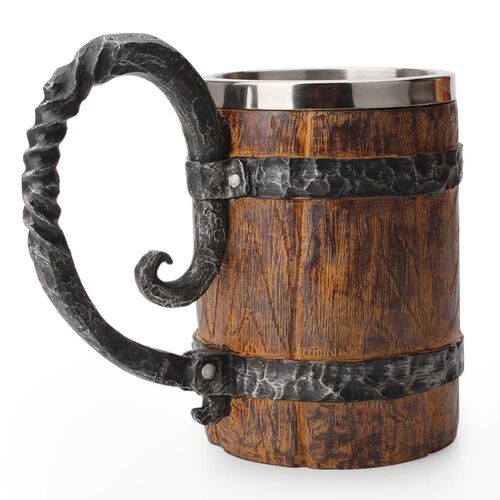 Viking Wood Style Beer Mug 500ml Simulation Crude Wood Mug D