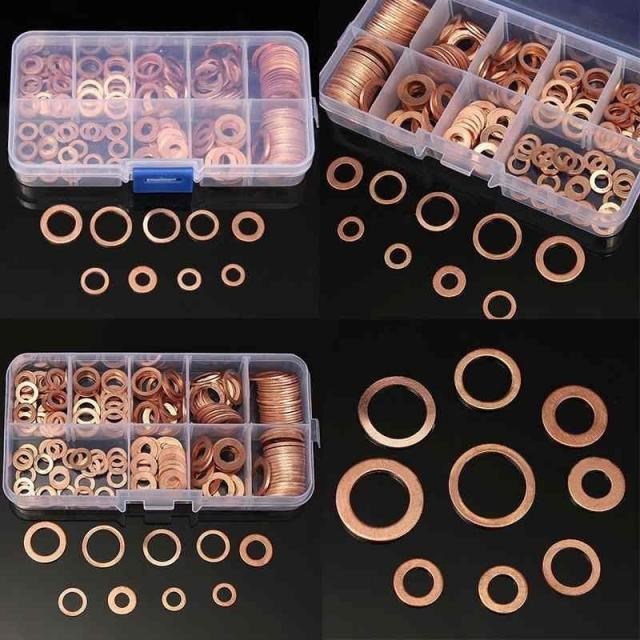 200PCS M5-M14 Copper Washers Copper Gasket Nut & Bolt Sets F