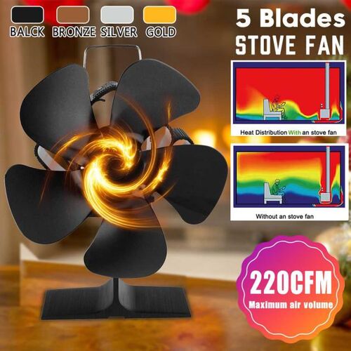 Black Fireplace Fna 5 Blades Heat Powered Stove Fan Log Wood