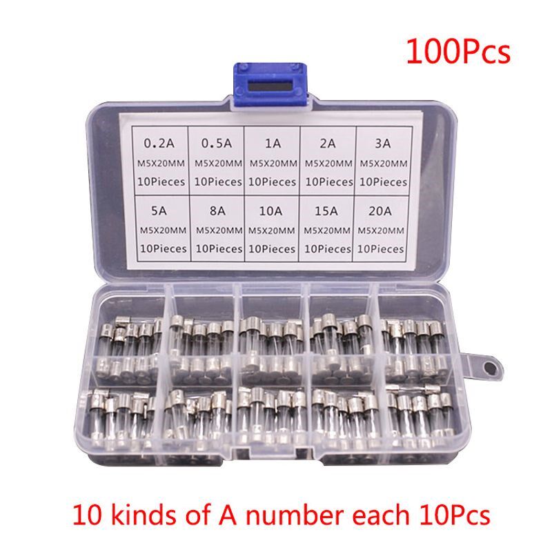 100Pcs/Box  Blow Glass Fuse Assorted Mixed Kit 10 Values