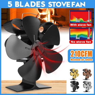 Black Stove Fan Effecient 5 Heat Blade Fireplace Fan Powered