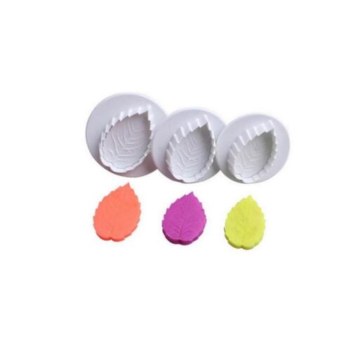 3PCS Leaf Plastic Plunger Cutter Fondant Cake Mold Cupcake C