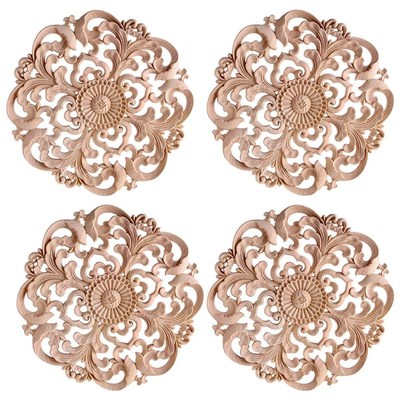 4Pcs Wooden Carved Onlay Applique Unpainted Wood Applique Vi