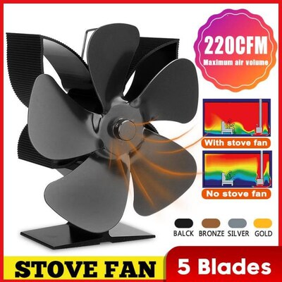 Black Stove Fan 5 Blades Powered Log Wood Burner Eco Quiet F