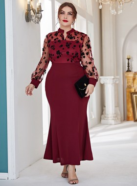 2021 2021 Plus Size  Araba  Style Autumn/Winter Wine Red Lon