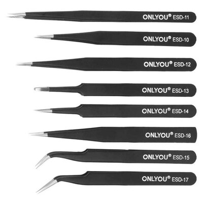 8Pcs Tweezers Stainless Steel Slant Professional Pneumatic A