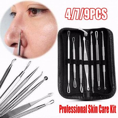 4/7/9 Pcs Blackhead Remover Comedone Extractor Curved Tweeze