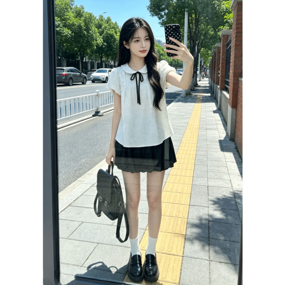 温柔少女风白色娃娃领波
