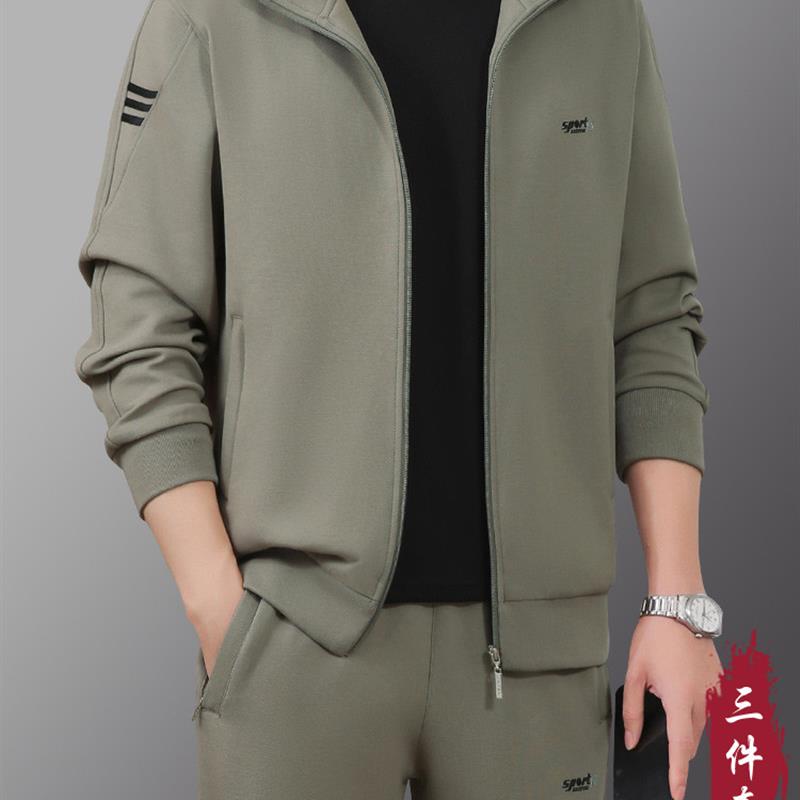 皮尔卡丹秋冬大牌珠地棉爸爸装休闲运动服套装中老年男士外套宽松
