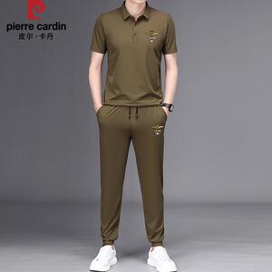 皮尔卡丹夏季休闲运动男士套装中年薄款短袖翻领Polo衫长裤两件套