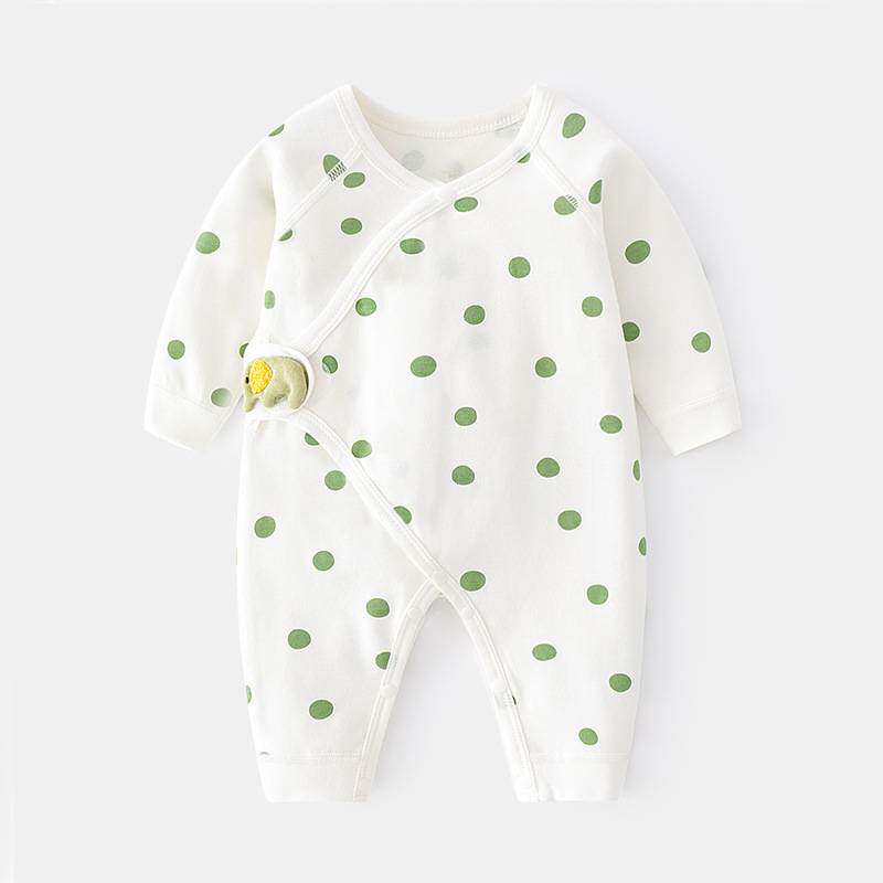 新生婴儿连体衣宝宝波点纯棉无骨哈衣服初生魔术贴男女童爬服春秋