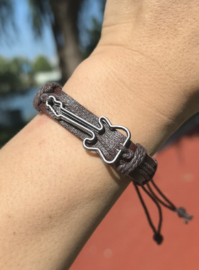 吉他手环可调节个性创意皮革手链