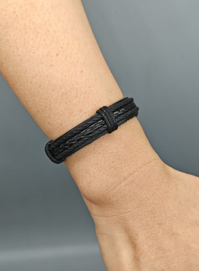 跨境黑色素圈手环简约可调节手工编织男女学生网红款皮革手链做旧