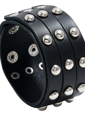 欧美新款朋克风潮流牛皮手链三排铆钉男士宽皮手环动漫周边饰品