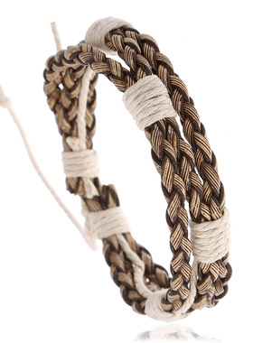 庞克厂家直供复古编织皮革手链简约欧美男士仿牛皮手链手绳可调节