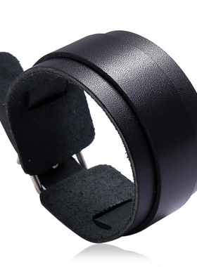 欧美热销饰品朋克宽皮牛皮手链简约多层男士配饰厂家直销真皮手链