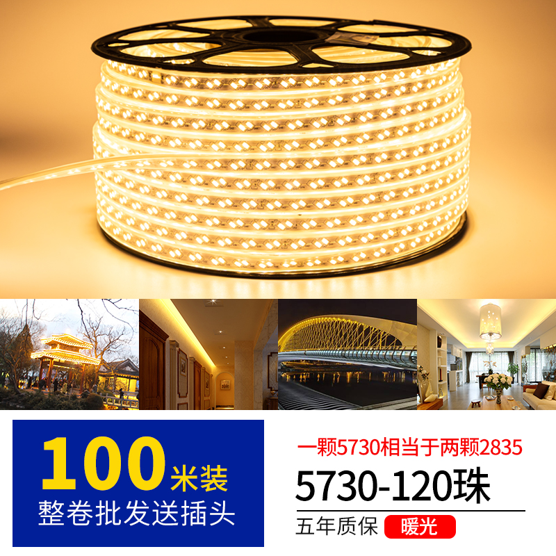 LED灯带220v户外防水地下室隧道工地亮化装饰照明暖光灯条24V36V