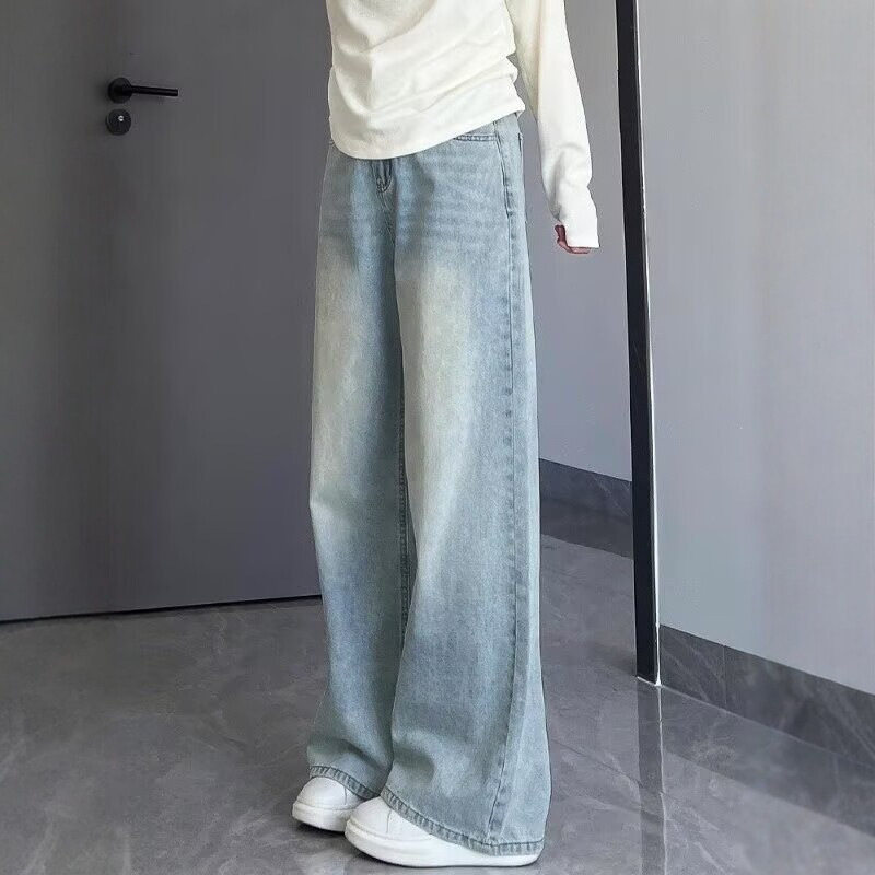 浅色直筒牛仔裤女秋季新款大码胖宽松显瘦垂感梨形身材阔腿裤子女