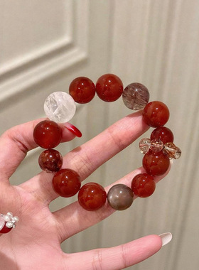 【红运晶喜】设计款红玛瑙水晶手串雪花幽灵红胶花水晶手链女高级