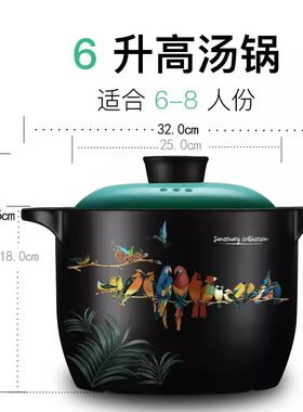 彩冠6L汤锅高汤煲6升耐热陶瓷砂锅煮汤煲汤家用耐高温款燃气砂锅