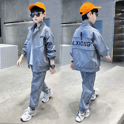 新款童装春秋款儿童套装韩版中大童运动套装男童套装帅气两件套潮