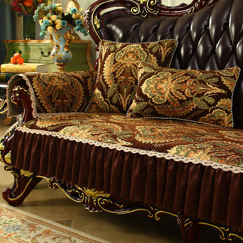 娱嘉美式复古沙发垫轻奢四季沙发坐垫盖巾欧式皮沙发套罩防滑座垫