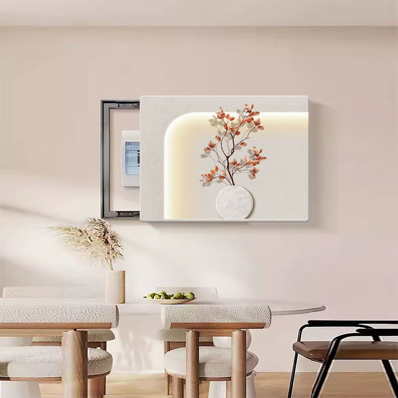茴画奶油风超薄电表箱装饰画推拉遮挡弱电箱盖板画北欧绿植配电箱