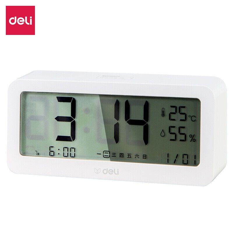 得力(deli)多功能电子闹钟学生背光电子钟温湿度计功能8826(白色)