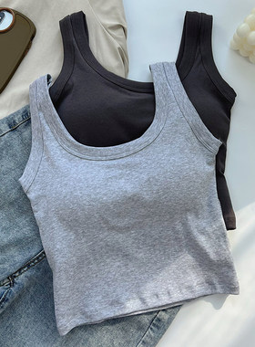 黑色小背心女内搭春夏短款无袖t恤美背打底纯棉u领吊带上衣外穿