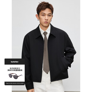 型黑色翻领外套 简约boxy版 Costful Ro羊毛混纺双拉链休闲夹克