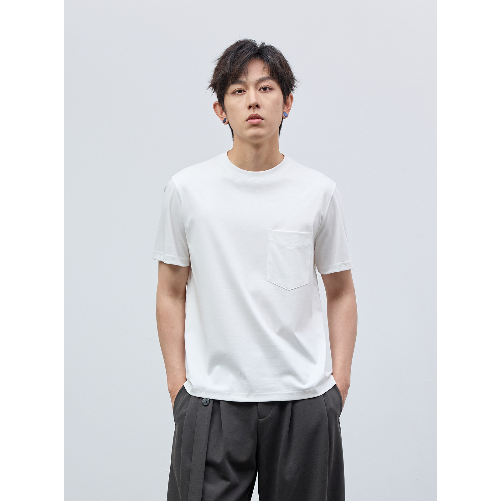 Costful Ro 天丝棉麻简约纯色短袖 夏季透气亲肤口袋装饰休闲T恤