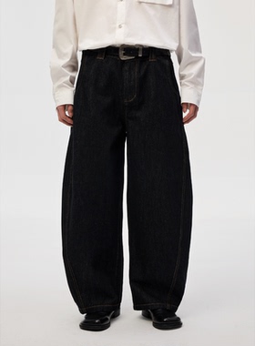 Costful Ro 原牛黑13OZ立体弯刀牛仔裤 弧线分割美式休闲宽松长裤