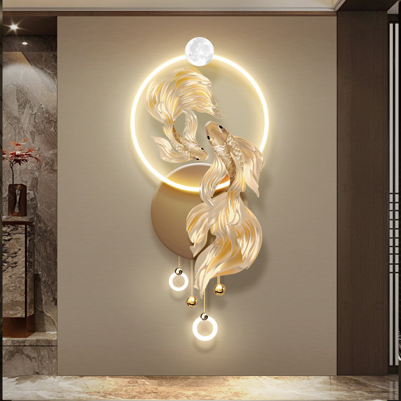 立体发光玄关装饰画轻奢过道走廊尽头led壁灯锦鲤挂画寓意好挂画