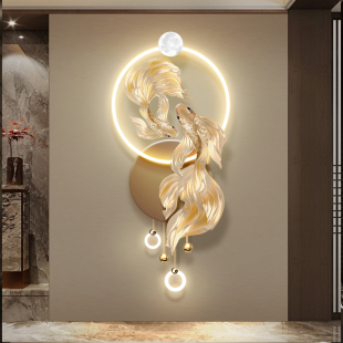 立体发光玄关装 饰画轻奢过道走廊尽头led壁灯锦鲤挂画寓意好挂画