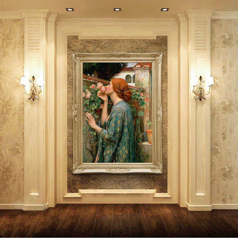手绘欧式客厅油画 别墅玄关壁炉装饰画 古典人物画玫瑰的灵魂N258